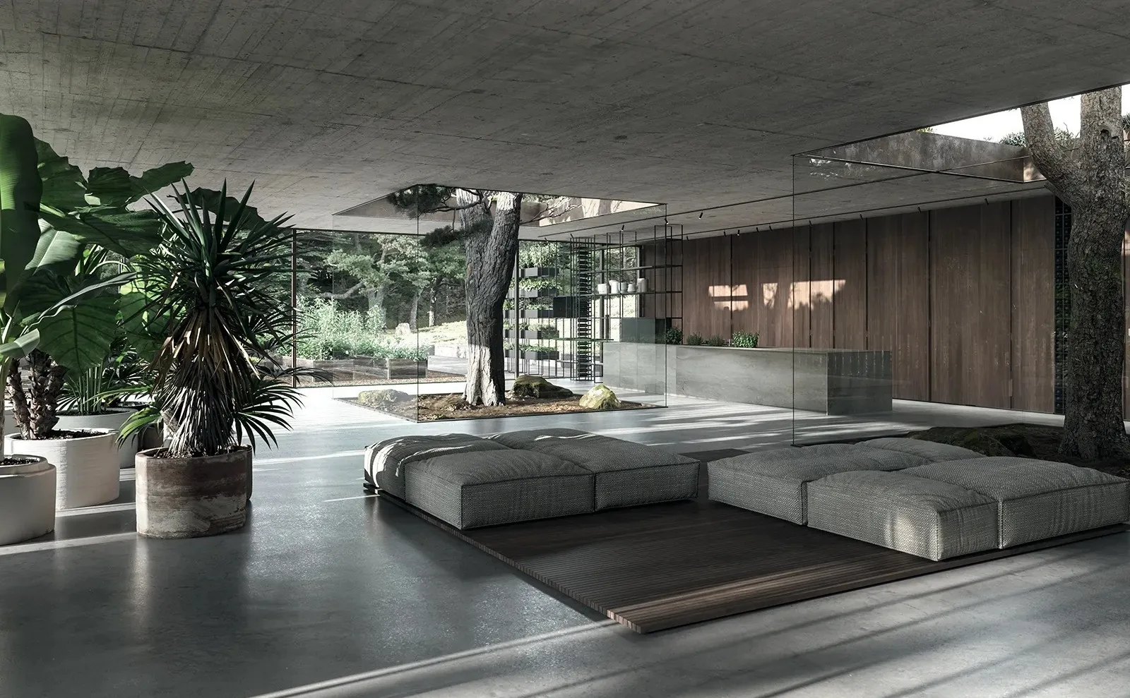 Cuisine ouverte sur un jardin intérieur, cuisine sur mesure Edvige Natali